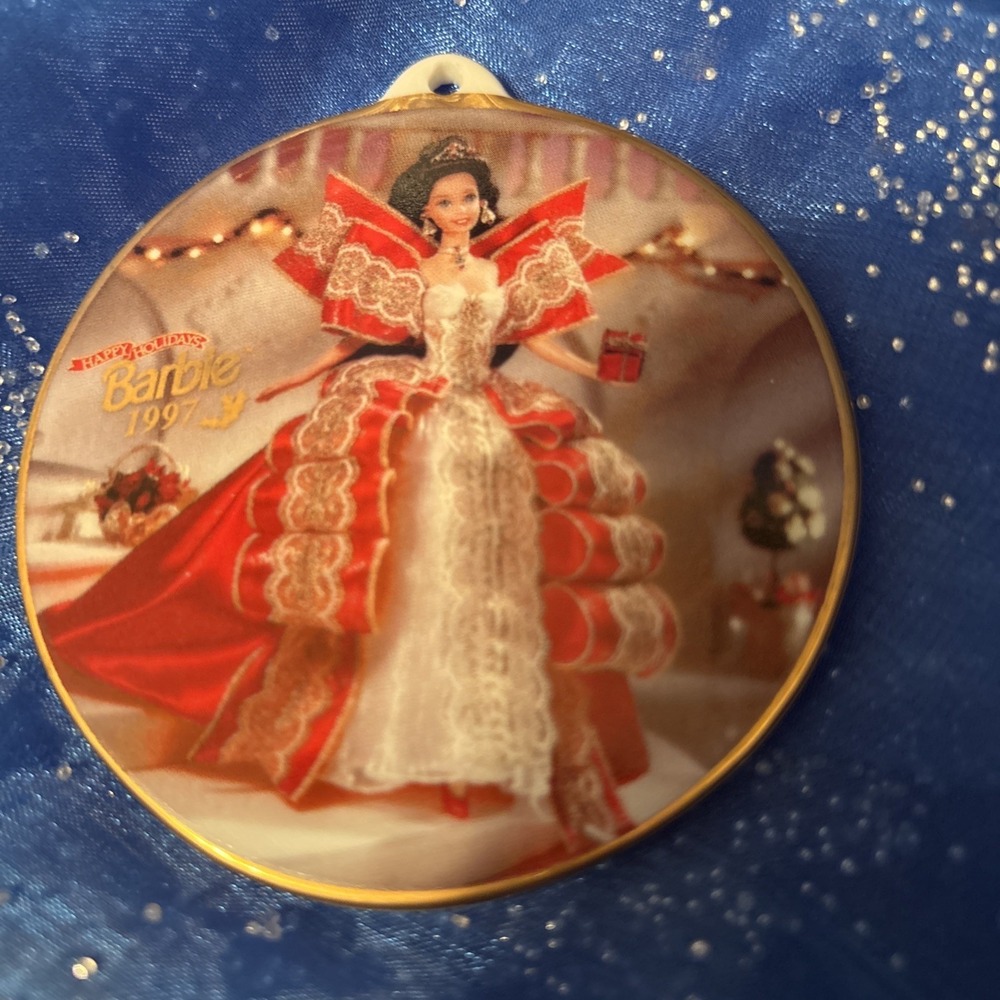 Enesco Barbie 1997 Happy Holidays Barbie Porcelain Ornament